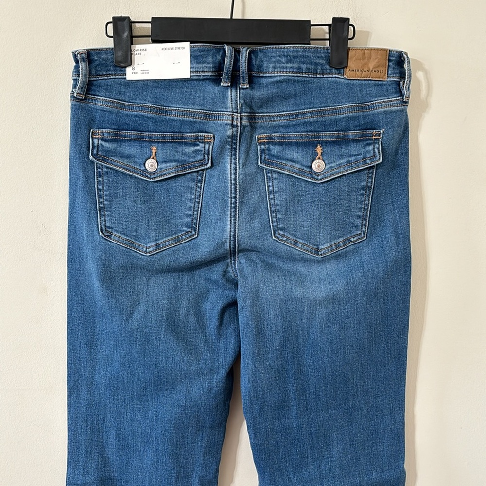 American Eagle Next Level Stretch Medium Wash Low Rise Flare Denim Jean Sz 8 NWT - Picture 7 of 12